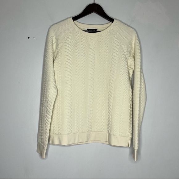 Lands End Size Small Cream Cableknit Crewneck Sweatshirt - Picture 1 of 6